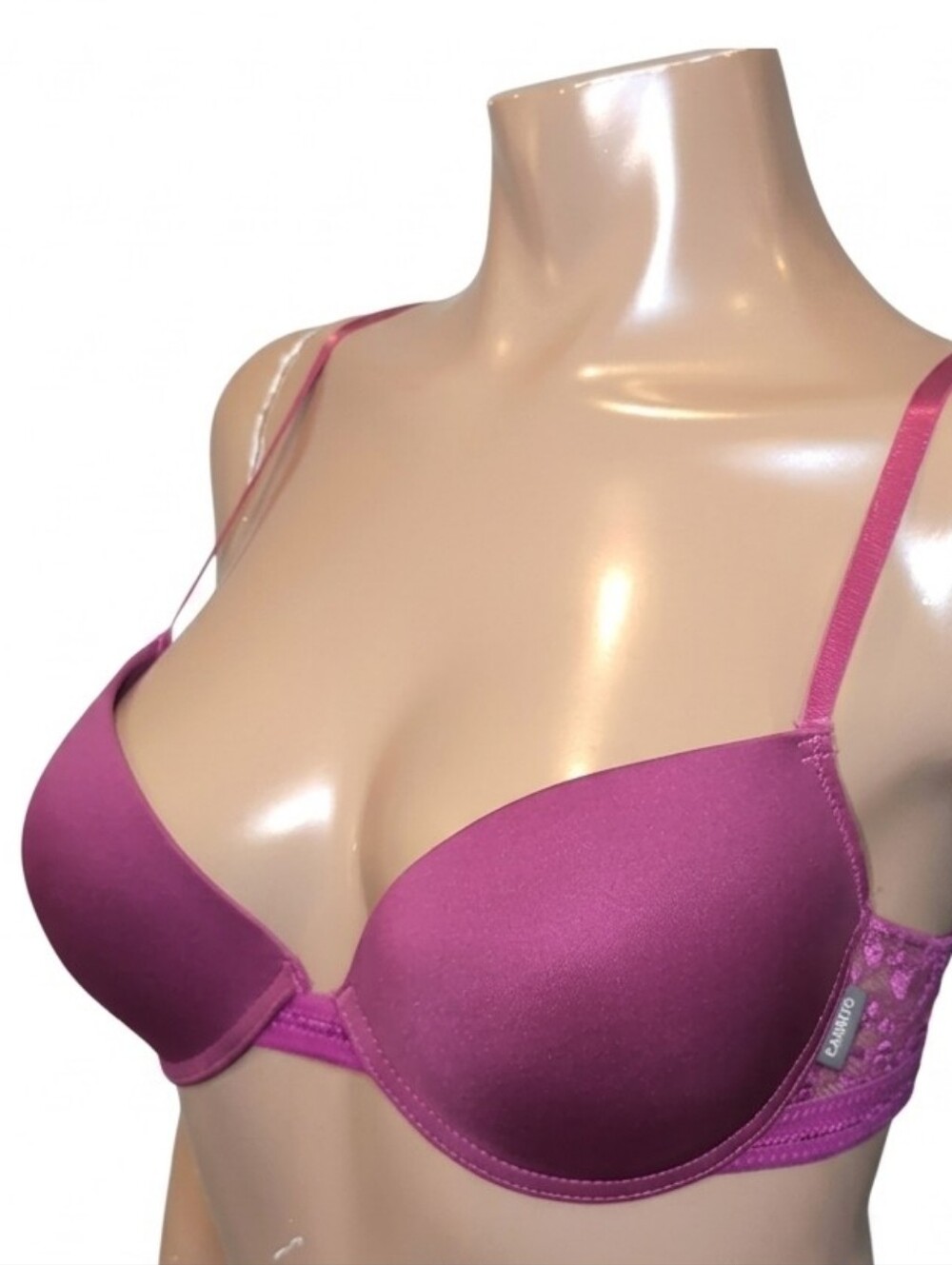Vince Camuto Satin Lace Fuchsia Demi Bra Underwire Adjustable Padded 36C